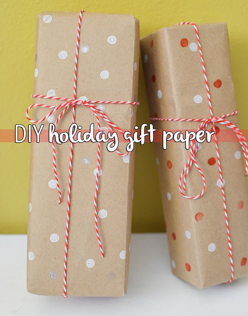 Create your own wrapping paper with a grocery bag, pencils, and a stamp pad. #shop