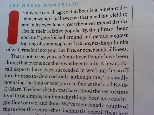 Segment from Esquire article "Things to Do with Beer"