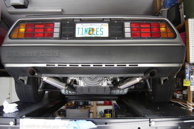 Underside of DeLorean with 2JZ engine swap