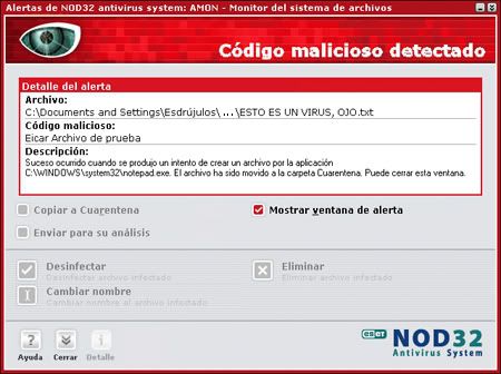 Falso Positivo voluntario. El código no era un virus, era un test.