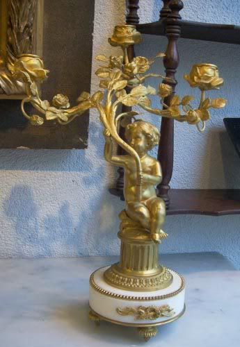 Antiquites Authier Perigueux : Pendule et 2 candelabres Putti bronze dore fin 19eme