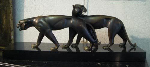 Antiquites Authier Perigueux : Pantheres bronze Art-Deco par M. Guillemard