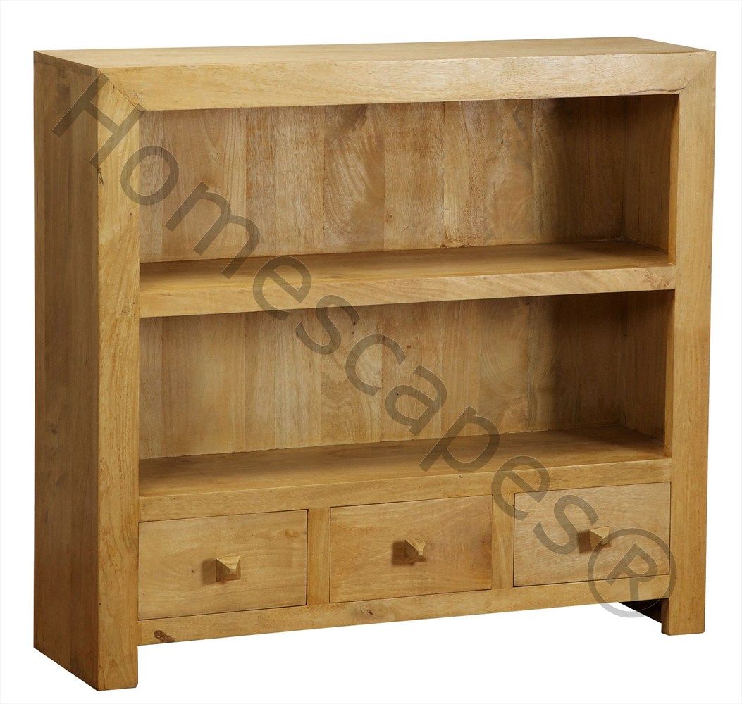 Solid Hardwood Console Bookcase With Drawers Oak Mango Wood | eBay