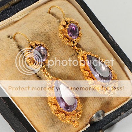 Georgian Antique 18 Ct Gold Amethyst Cannetille Earrings c1830  