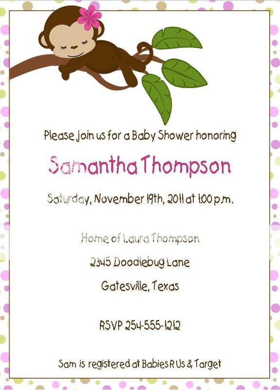 24 Sleepy Monkey Jungle Safari Baby Shower Invitations  