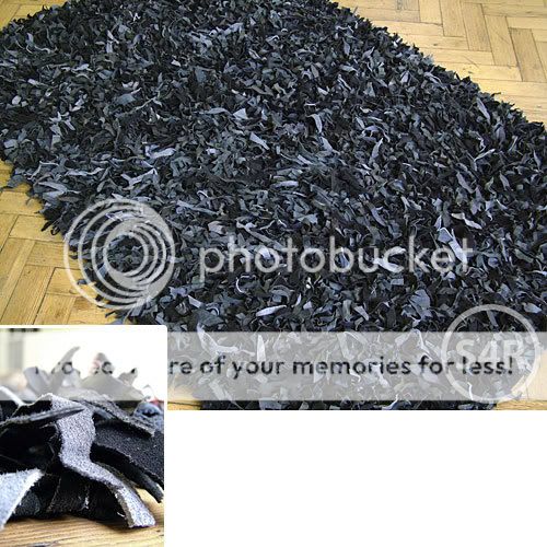 NEW REAL LEATHER SHAGGY RUG BLACK 4X6  